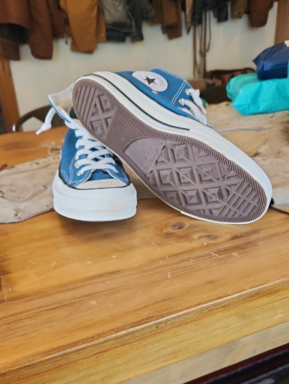 Converse High-Top Sneakers in Teal and White - Picture 3 of 3